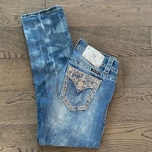 Miss Me Signature Crop Rhinestone Bling Pocket Jeans